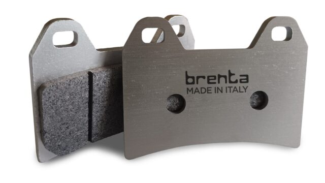 Two Brenta ceramic racing motorcycle brake pads.