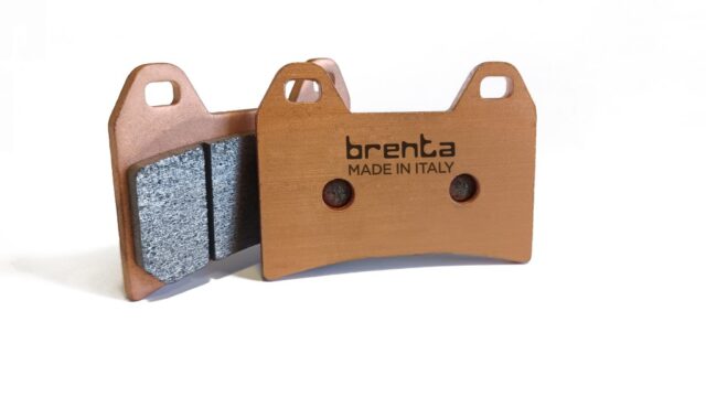 Two premium Brenta sintered-pro motorcycle brake pads.