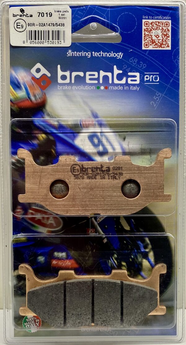 Brenta Sintered Pro brake pads for road and track use. Part number BR7019. Two pads in blue packaging.