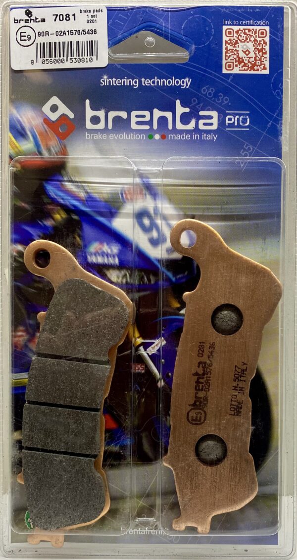 Front brake pads for many Honda and Suzuki models. Brenta sintered compound. Two pads in blue packaging. BR7081