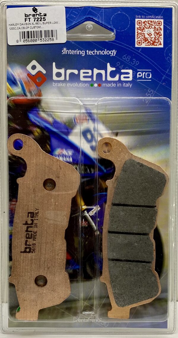 Brenta sintered pro brake pads for front calipers of certain Harley Davidson XL models.