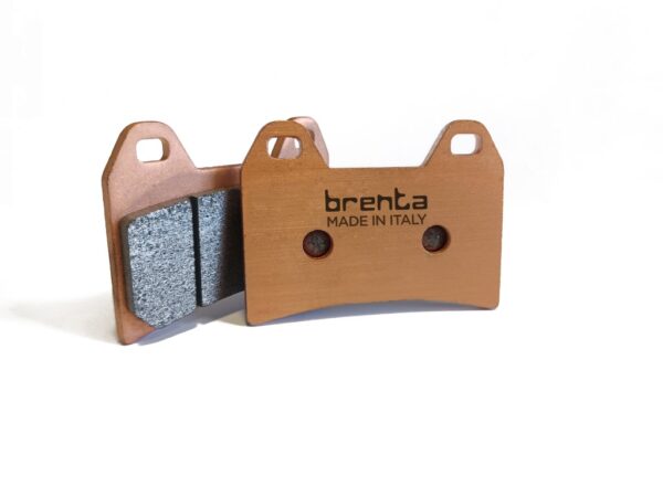 Two Brenta sintered-pro performance motorcycle brake pads.