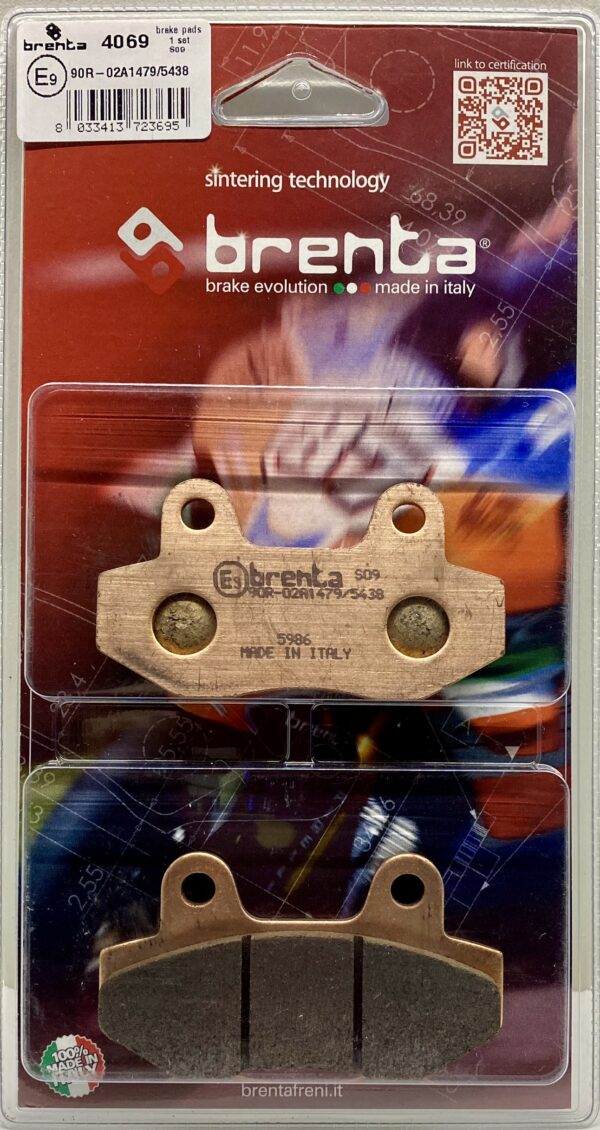 Brenta sintered brake pads part number BR4069. two pads in red packaging.