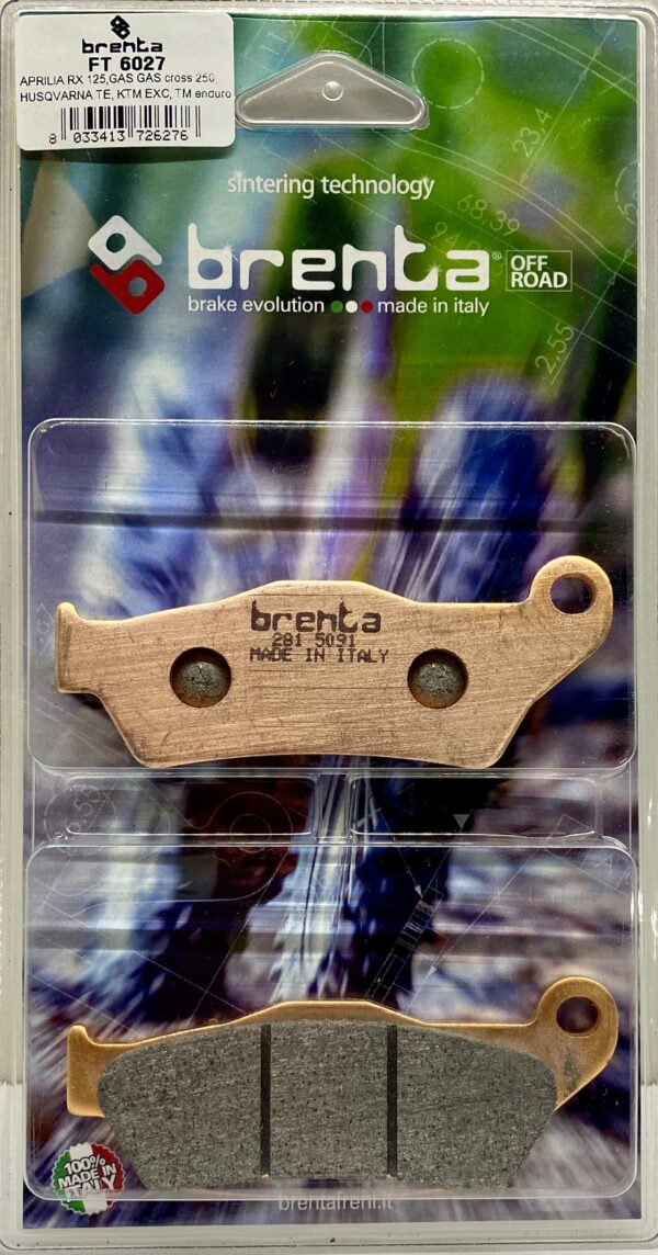 Two Brenta off-road brake pads in green packaging. Part number BR6027.