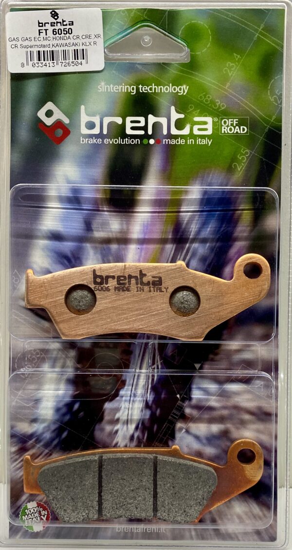 Brenta off road brake pads for the motocross environment. Two pads in green packaging.